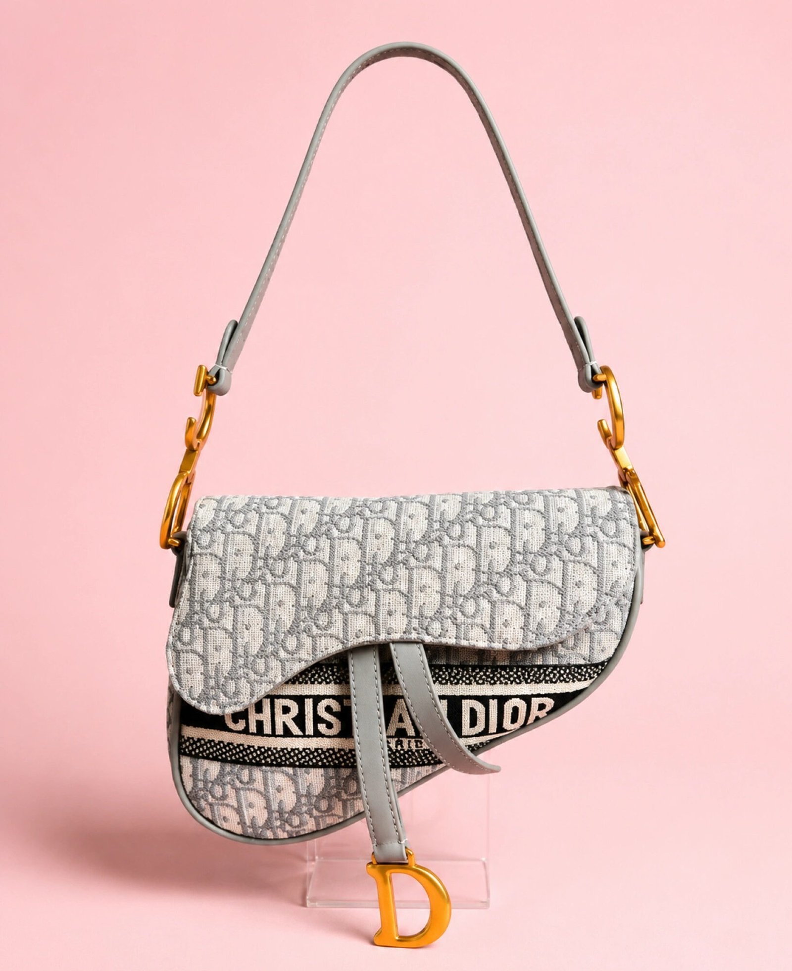 Dior Saddle Bag en Bordado Dior Oblique Gris