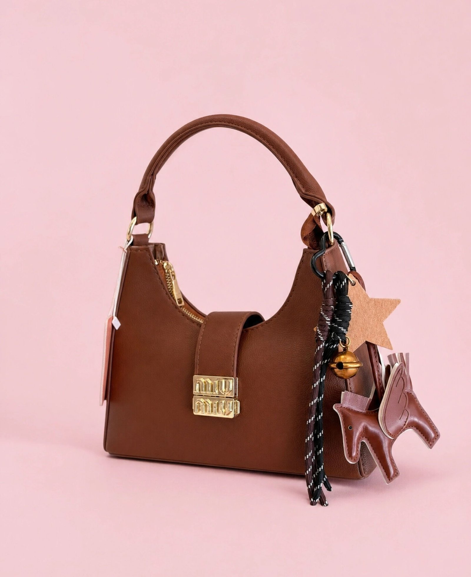 Bolso Miu Miu de Piel Marrón con Encanto Lúdico