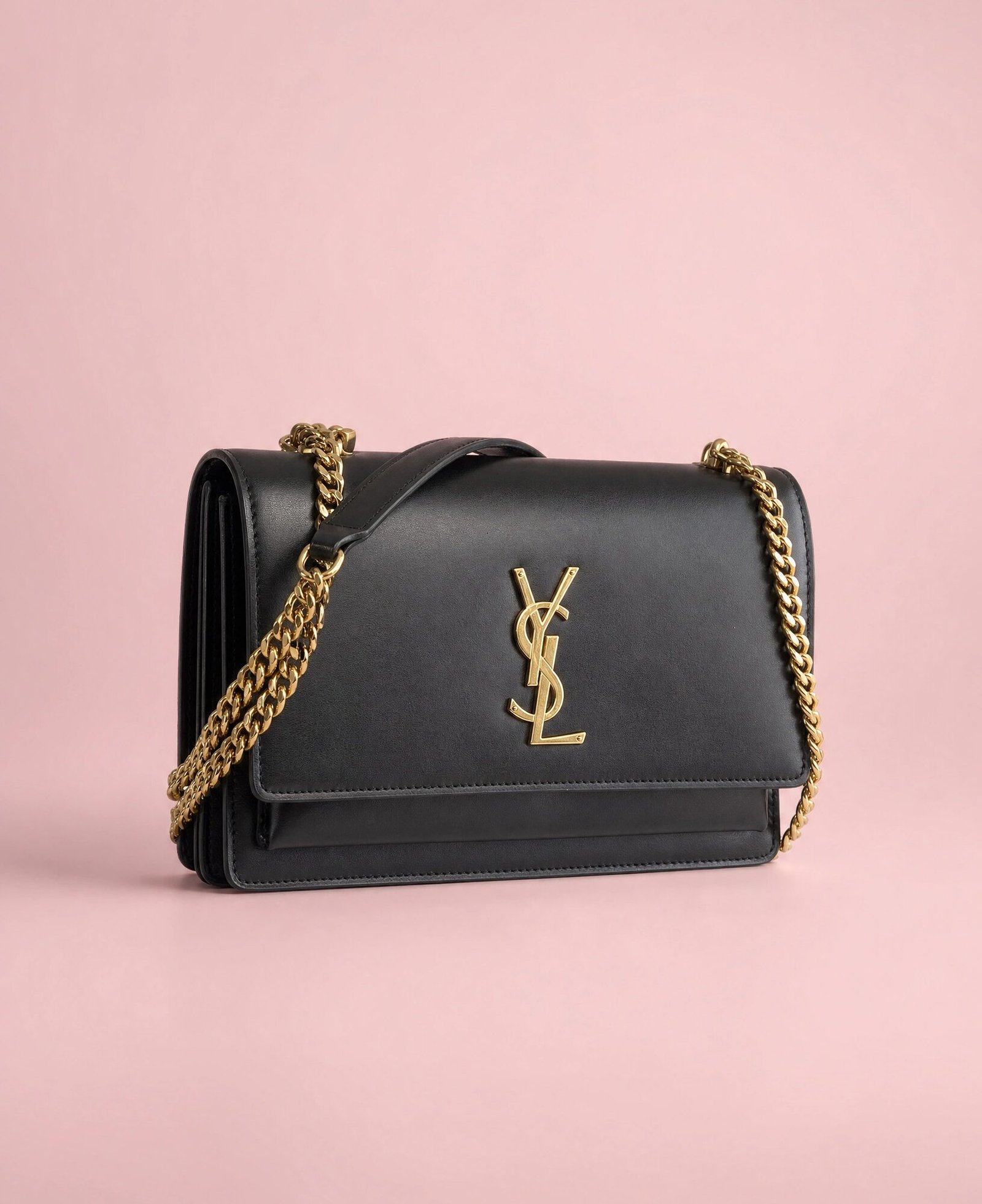 Bolso de Hombro Saint Laurent (YSL) en Piel Lisa Negra